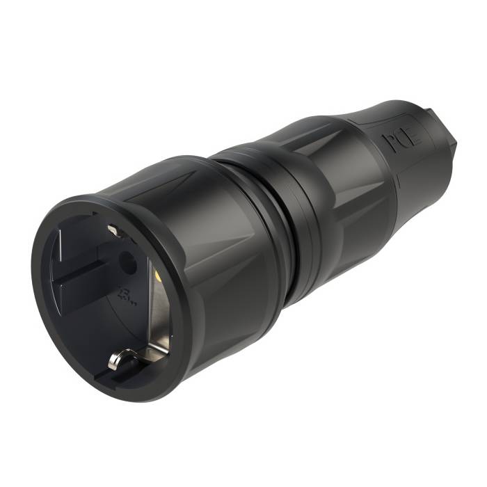 PC ELECTRIC SCHUKO-Kupplung "TOP TAURUS 2" mit LED-Betriebsspannungsanzeige (250V / 16A | 3-polig | IP20) - in schwarz