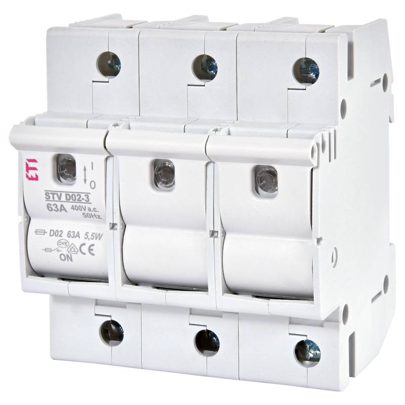 ETI 002271004 - Lasttrennschalter mit Sicherung STV D02 63A 3p (Montageart 35mm DIN rail | Baugröße D02 | 400V AC / 110V