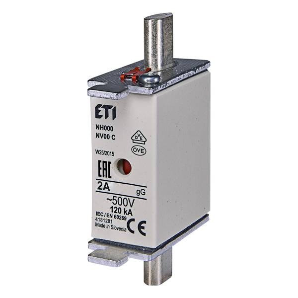 ETI 004181201 - AC Sicherungseinsatz NH000 gG 2A/500V (Typ NH | 500V | 2A | Kombinationssicherungsstatusanzeige)