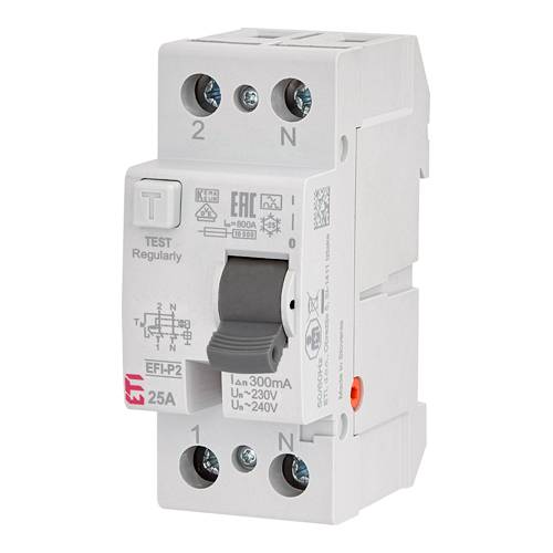 ETI 002061131 - Fehlerstromschutzschalter EFI-P2 A 25/0.3 (Typ A | 240V | 25A | unverzögert | 50/60 Hz)