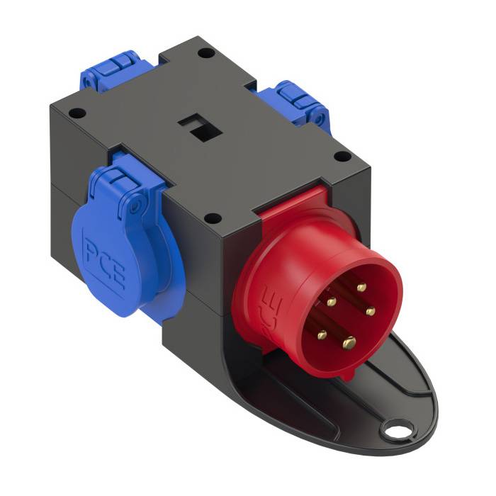 PC ELECTRIC Mobilverteiler "ST. ANTON" mit Bügel (Eingang: 1x CEE-Stecker 400V/16A/5-polig | Ausgang: 3x