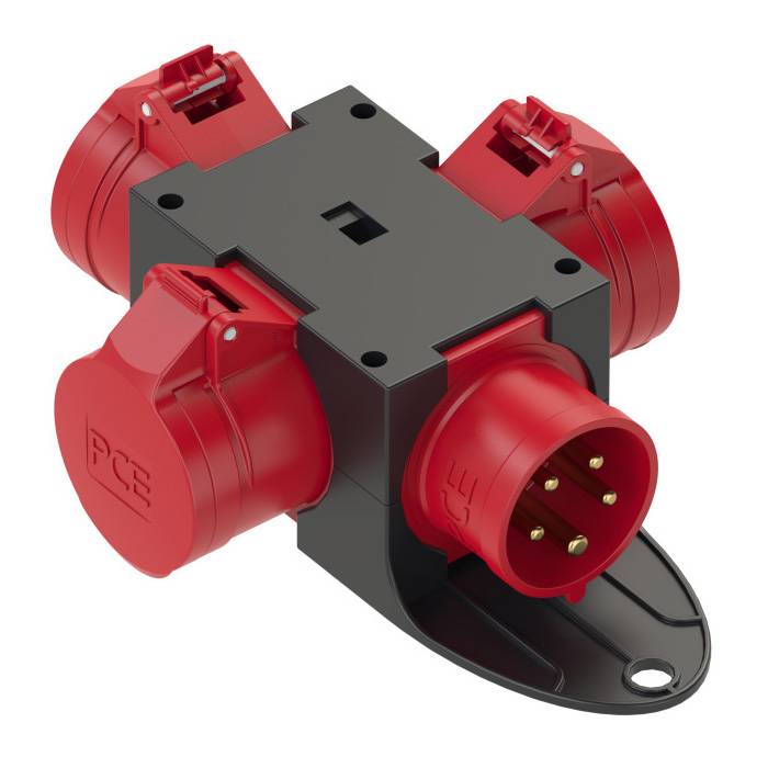 PC ELECTRIC Mobilverteiler "ST. ANTON" mit Bügel (Eingang: 1x CEE-Stecker 400V/16A/5-polig | Ausgang: 3x CEE-Stecker