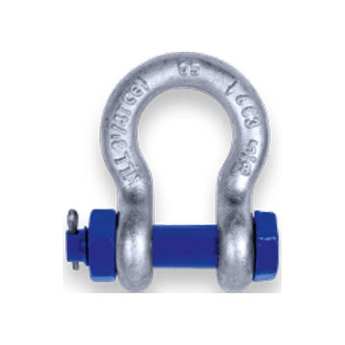 SAFETEX Feuerverzinkte Schäkel (WLL 2.000kg | geschweifte Form mit 1/2" Bolzen, Mutter und Splint) - silber/blau