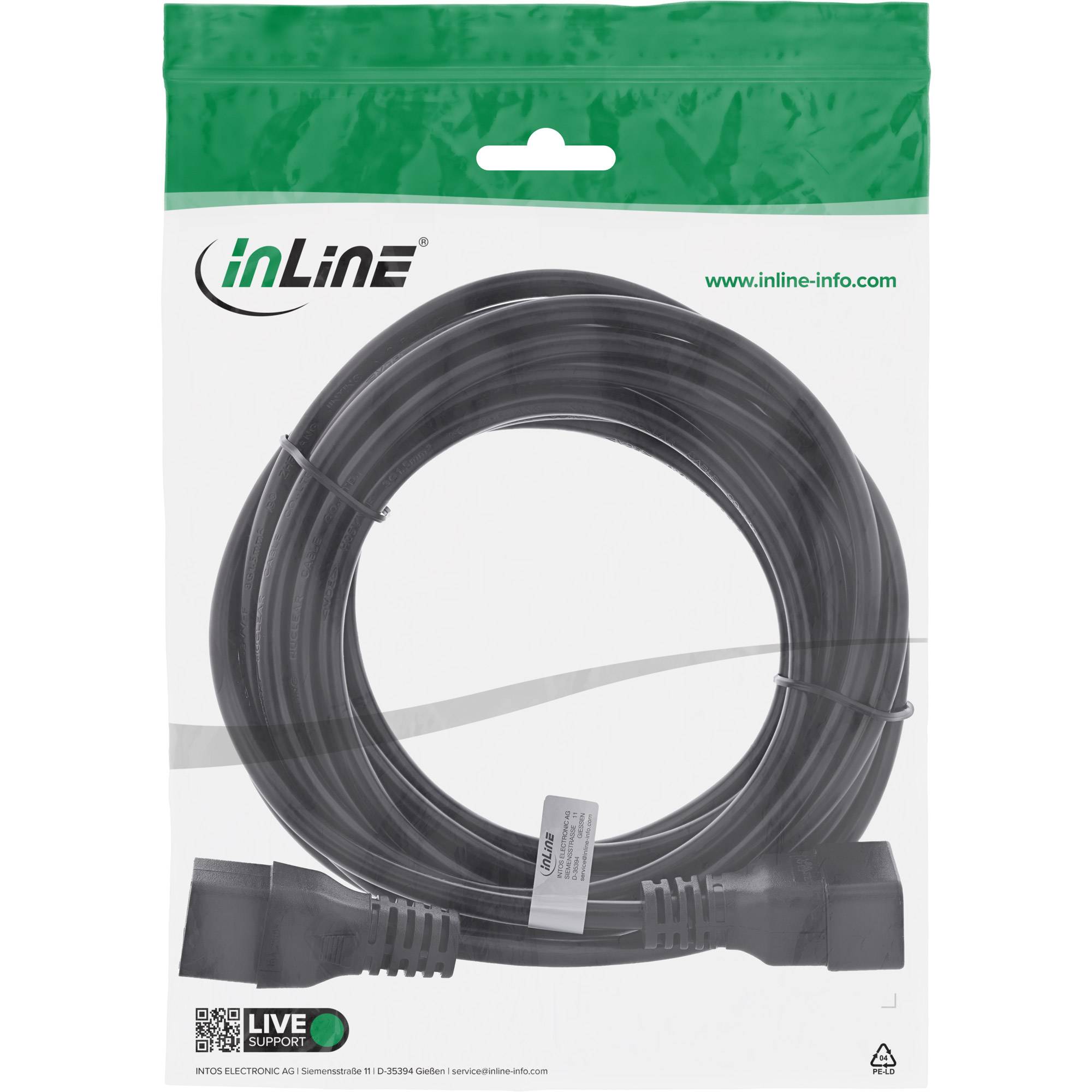 InLine® Kaltgeräteverlängerung 16A, C19 auf C20, 10m