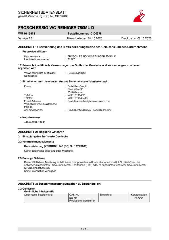 Frosch WC-Reiniger Essig 115478 750ml