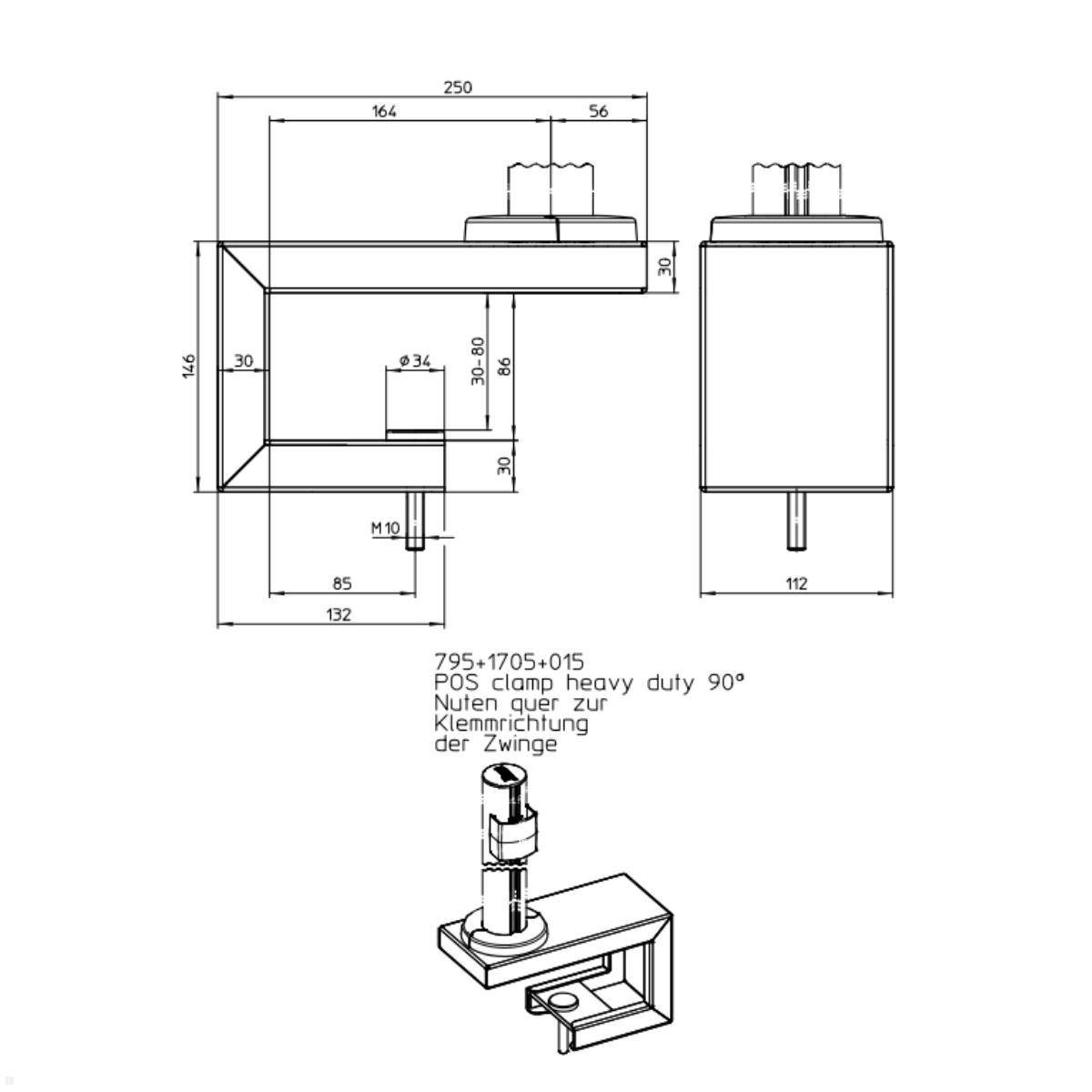 Novus Zubehör POS Thekenklemme heavy duty 90 Grad (795+1705+015), schwarz
