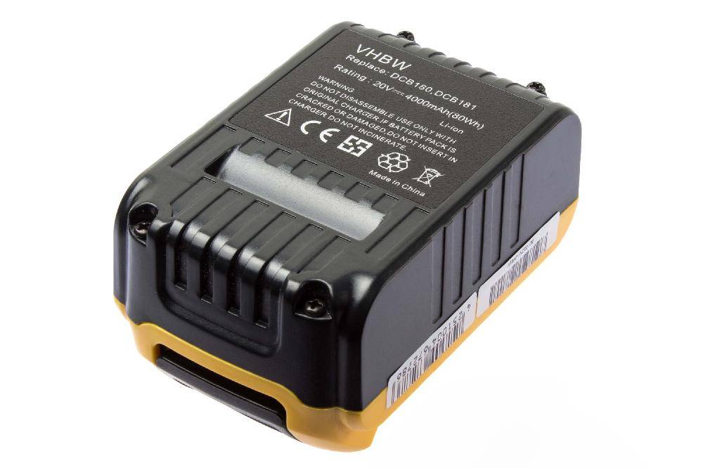 vhbw Akku kompatibel mit Dewalt DCF885N, DCF885, DCF885B, DCF885C2, DCF885L2, DCF895B Elektrowerkzeug (4000 mAh, Li-Ion, 18 V / 20 V)
