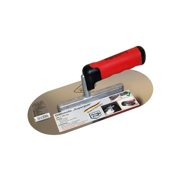 Glättekelle "SUPERGLATT 1" - Edelstahl rostfrei - Blattlänge 280 mm - Blattbreite 130 mm - 2K-Softgriff Glättekelle "SUPERGLATT 1" - Edelstahl rostfrei - Blattlänge 280 mm - Blattbreite 130 mm - 2K-Softgriff