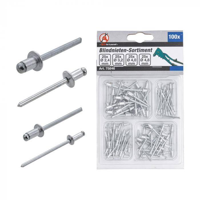 Blindnieten-Sortiment - 100-teilig - Ø 2,4 bis 4,8 mm