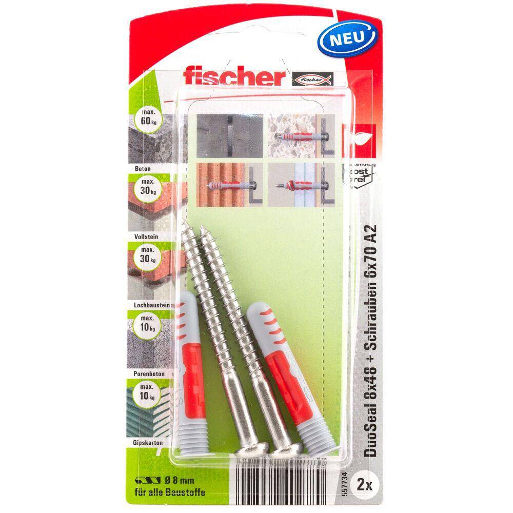 DuoSeal - DuoSeal 8 x 48 S PH TX A2 K - Bohrernendurchmesser 8 mm - Schraubenabmessung 6,0 x 70 mm - Inhalt 2 Dübel + 2 Schrauben - VE 5 Stück - Pre