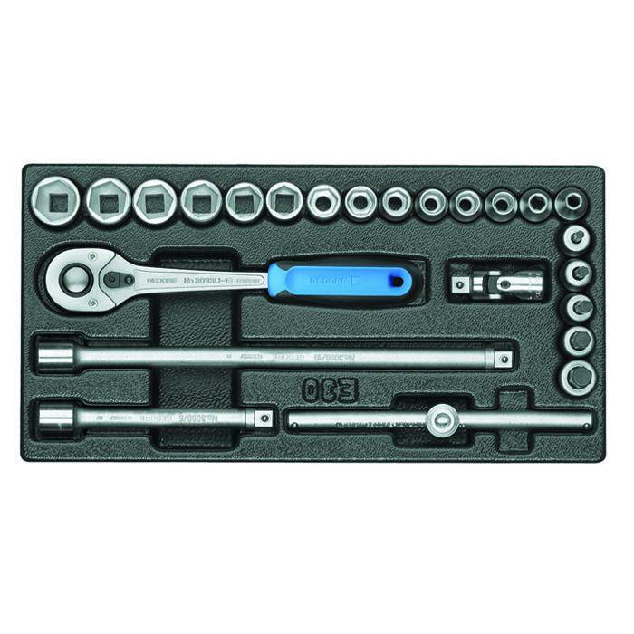 Steckschlüsseleinsatz-Set - Antrieb 3/8" 6-kant - in 1/3 ES-Modul - Gewicht 1,830 kg