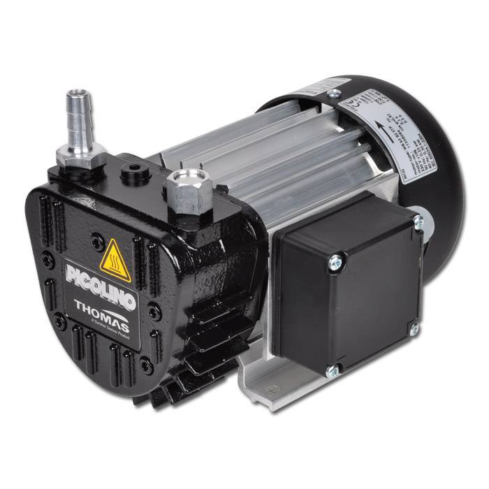 Elektromotor mit schwarzem und silbernem Pumpen-/Kompressorgehäuse, dargestellt auf weißem Hintergrund.
