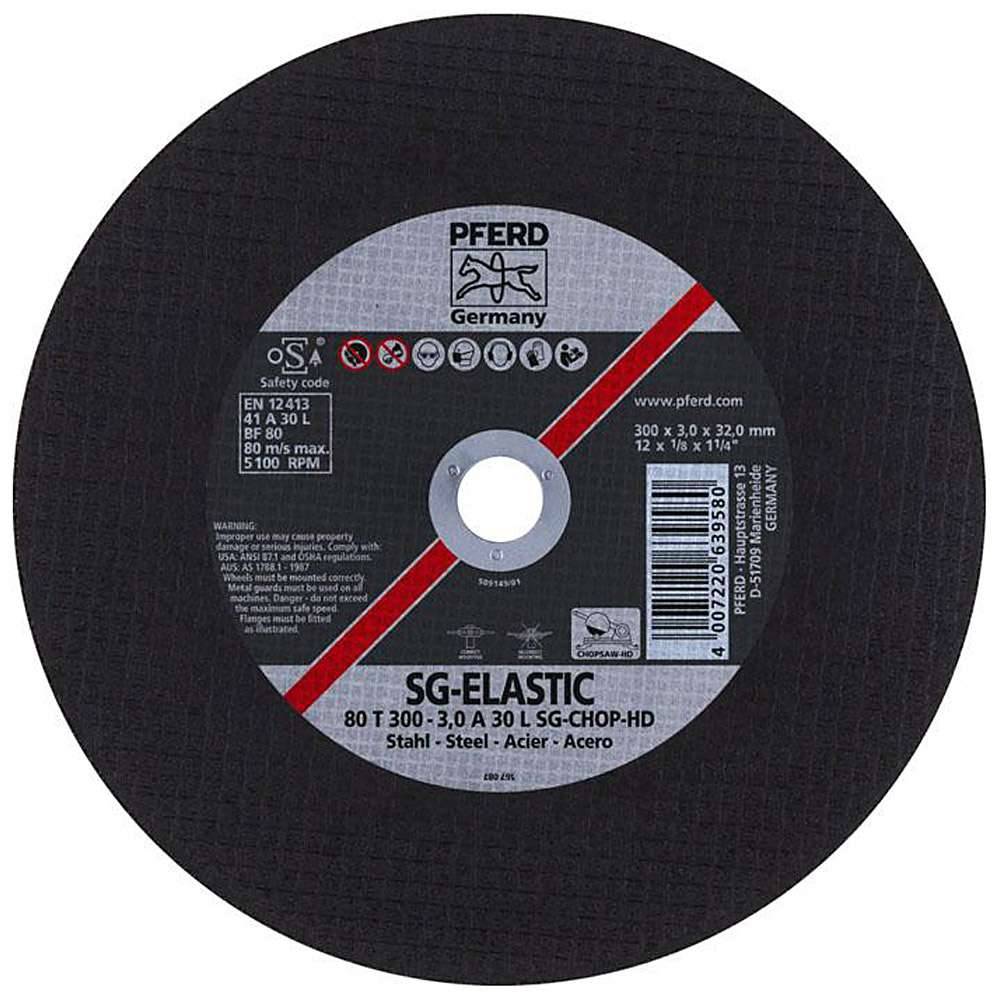 Trennscheibe - PFERD SG-ELASTIC - für Stahl - für leistungsstarke Trennschleifer - Bezeichnung 80 T 300-3,0 A 30 L SG-CHOP-HD/32,0 - Maße (D x T