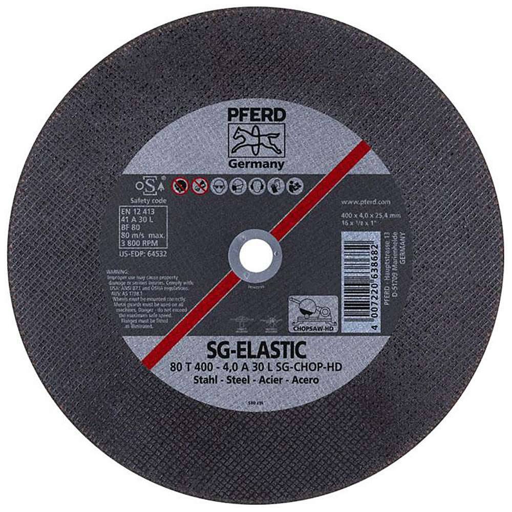 Trennscheibe - PFERD SG-ELASTIC - für Stahl - für leistungsstarke Trennschleifer - Bezeichnung 80 T 400-4,0 A 30 L SG-CHOP-HD/25,4 - Maße (D x T