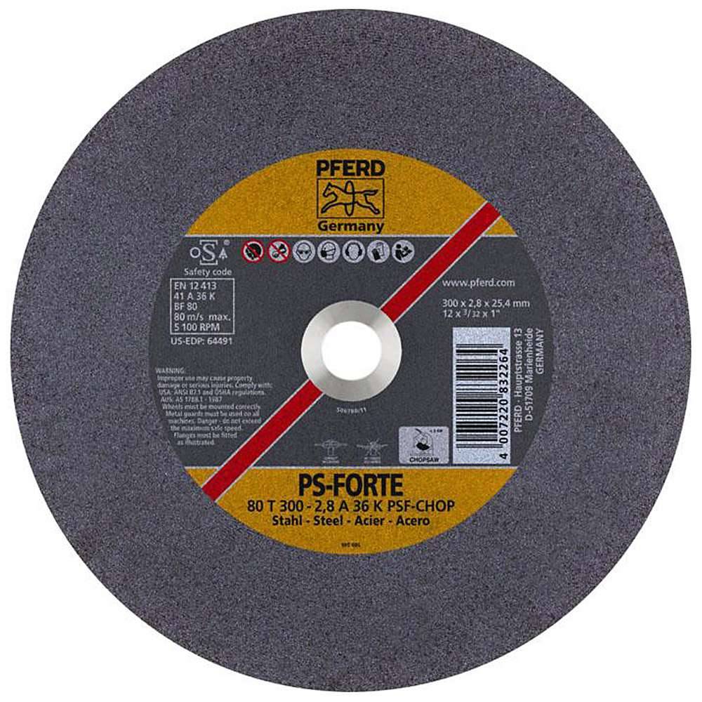 Trennscheibe - PFERD PS-FORTE - für Stahl - für stationäre Trennschleifer - Bezeichnung 80 T 300-2,8 A 36 K PSF-CHOP/25,4 - Maße (D x T x H) 300