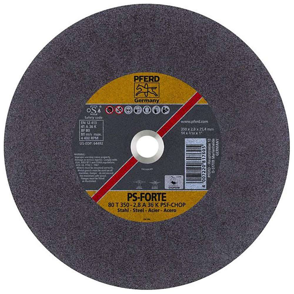 Trennscheibe - PFERD PS-FORTE - für Stahl - für stationäre Trennschleifer - Bezeichnung 80 T 350-2,8 A 36 K PSF-CHOP/25,4 - Maße (D x T x H) 350