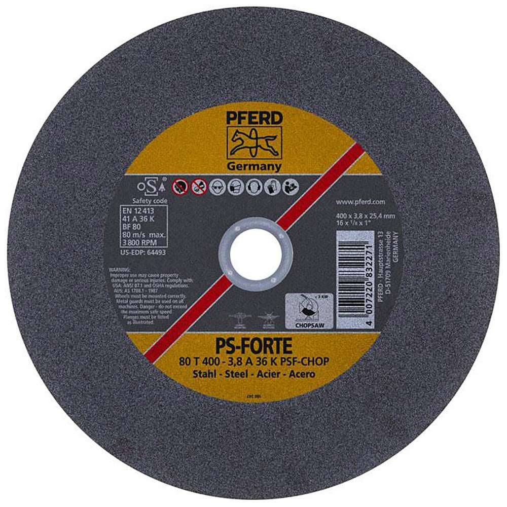 Trennscheibe - PFERD PS-FORTE - für Stahl - für stationäre Trennschleifer - Bezeichnung 80 T 400-3,8 A 36 K PSF-CHOP/25,4 - Maße (D x T x H) 400