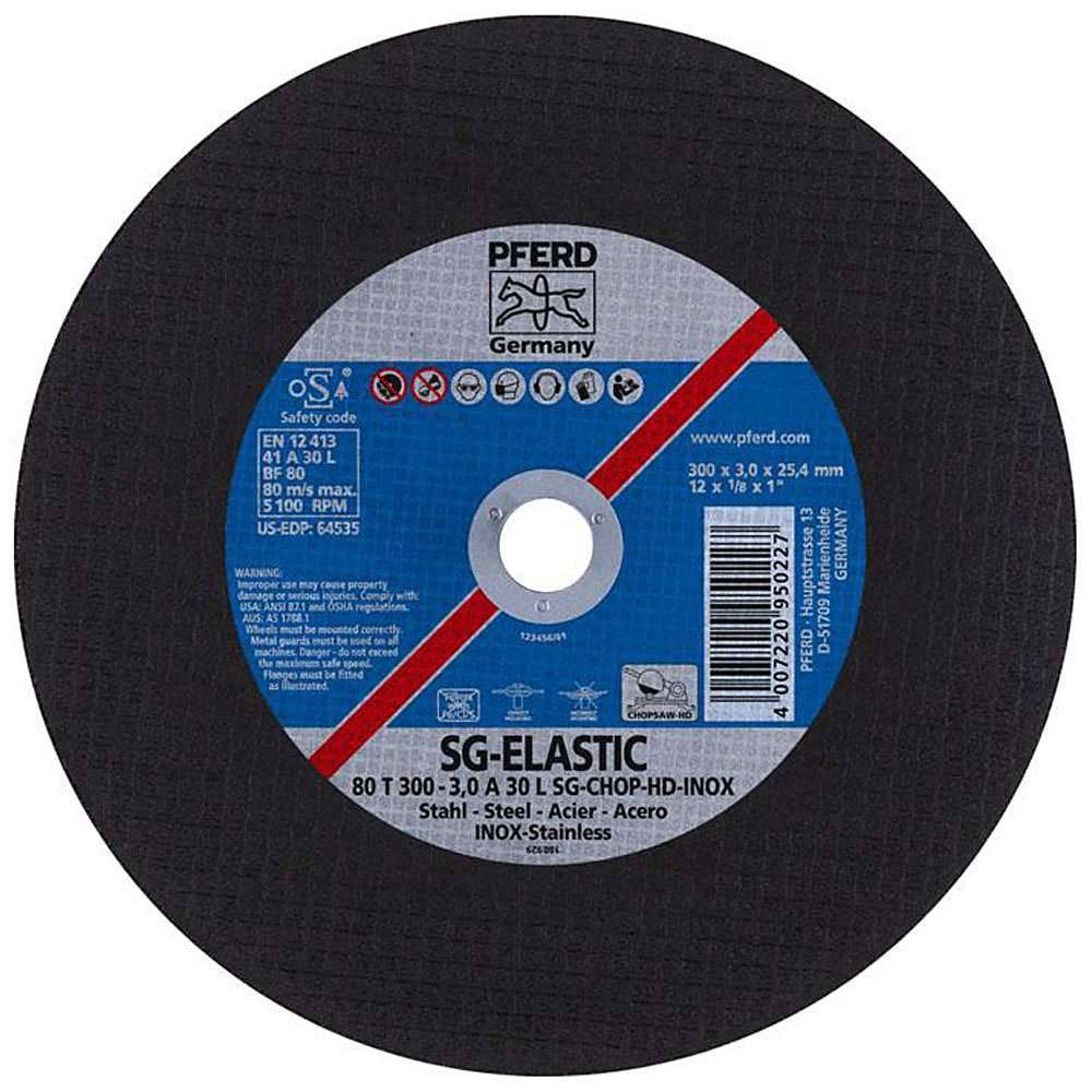 Trennscheibe - PFERD SG-ELASTIC - für Edelstahl - für leistungsstarke Trennschleifer - Bezeichnung 80 T 300-3,0 A 30 L SG-CHOP-HD-INOX/25,4 - Maße