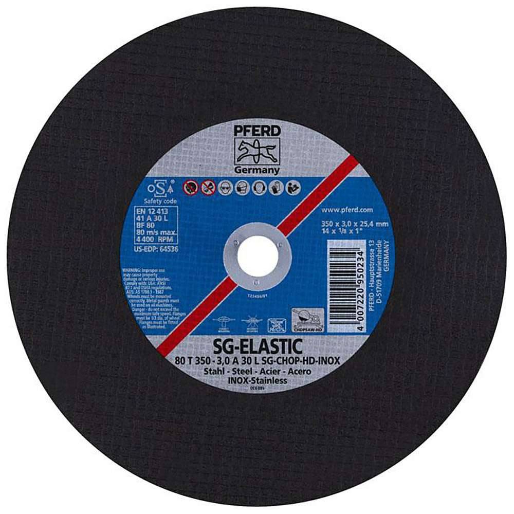 Trennscheibe - PFERD SG-ELASTIC - für Edelstahl - für leistungsstarke Trennschleifer - Bezeichnung 80 T 350-3,0 A 30 L SG-CHOP-HD-INOX/25,4 - Maße