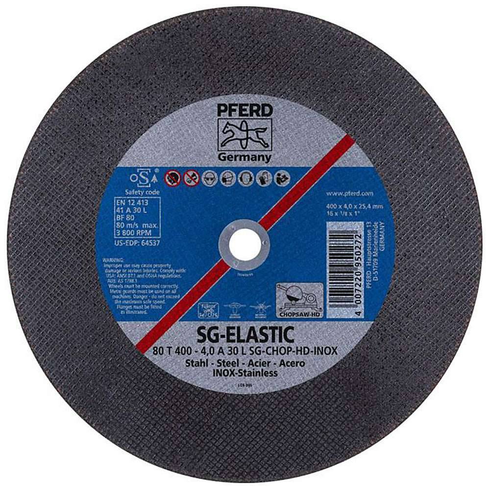 Trennscheibe - PFERD SG-ELASTIC - für Edelstahl - für leistungsstarke Trennschleifer - Bezeichnung 80 T 400-4,0 A 30 L SG-CHOP-HD-INOX/25,4 - Maße