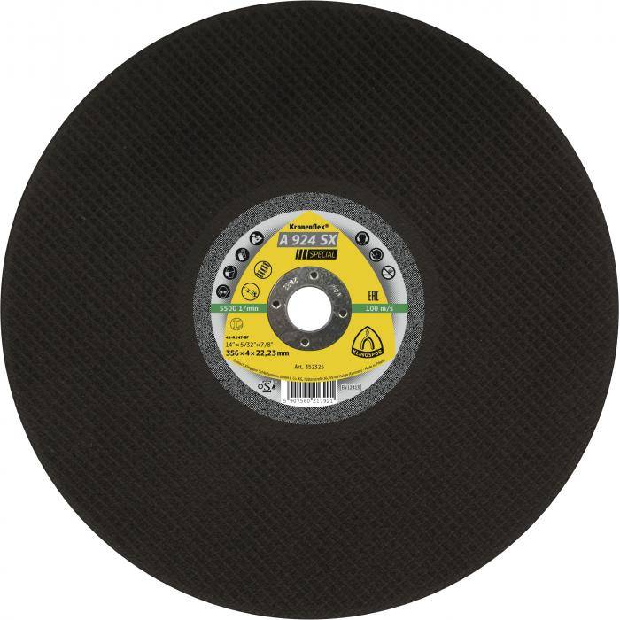 Großtrennscheibe A 924 SX - Durchmesser 356 mm - Breite 4 mm - Bohrung 22,23 mm - zulässige Drehzahl 5500 U/min