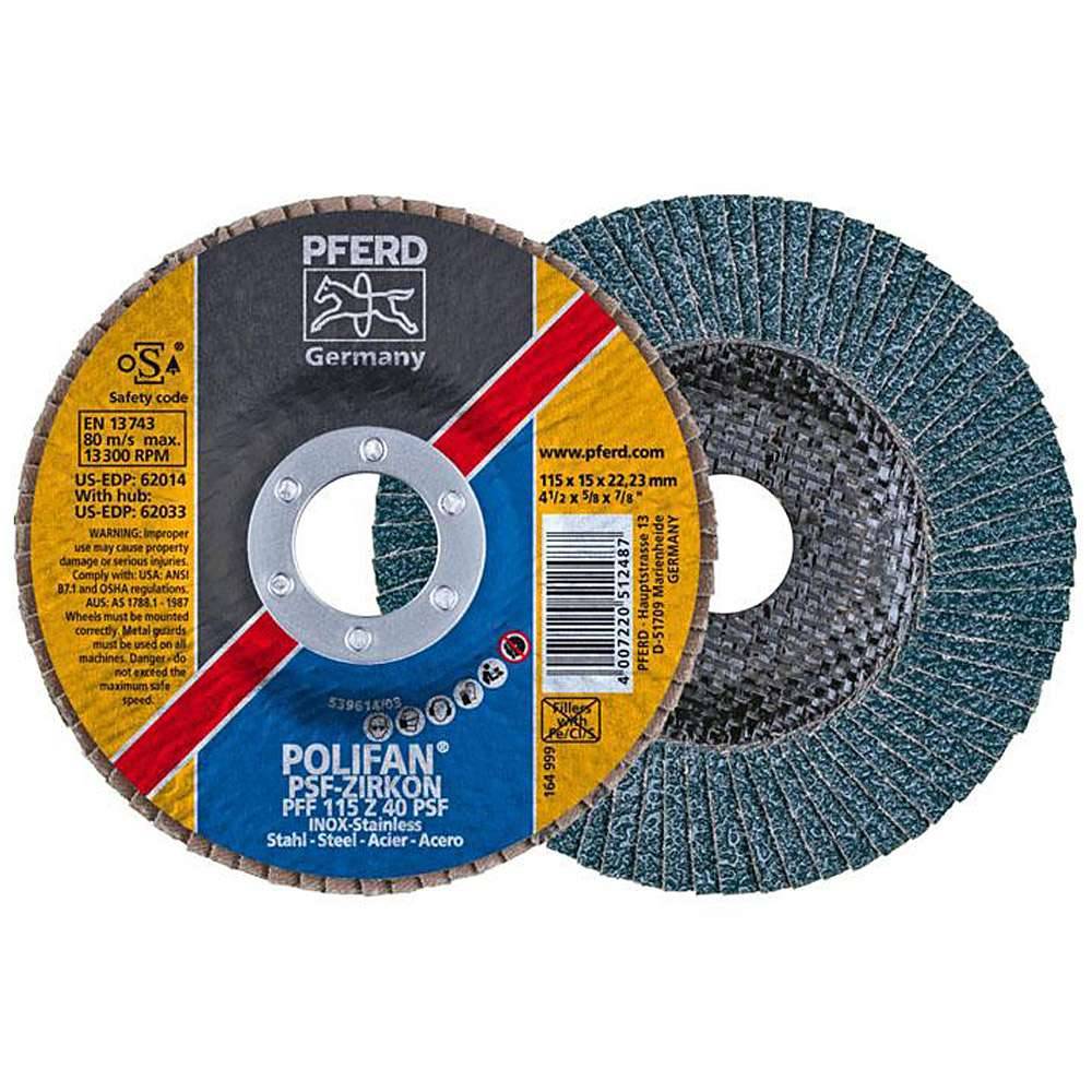 Fächerschleifscheibe - PFERD POLIFAN® - für Stahl/INOX - flache Ausführung - VE 10 Stück - Presi per VE