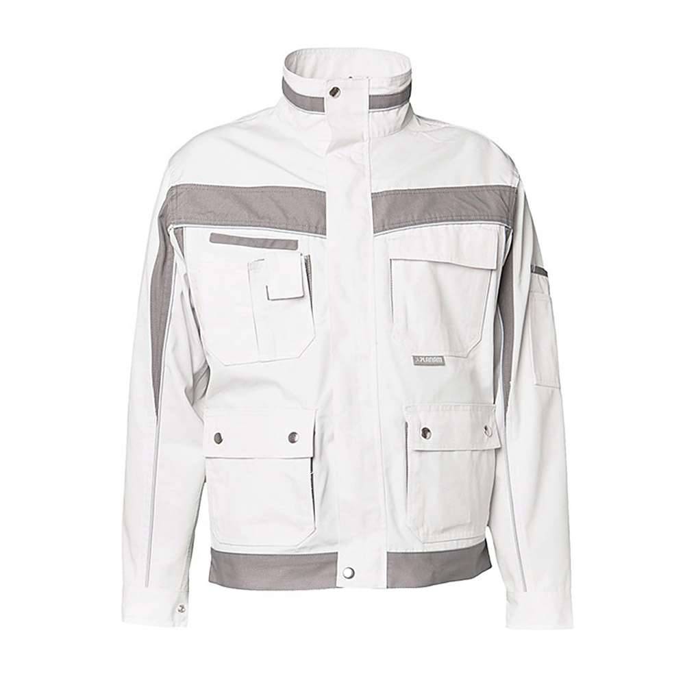 Bundjacke - Gr. 94 - weiß/zink - 65 % Polyester - 35 % Baumwolle - ca. 280 g/m² - "Plaline" - Reflexgewebe 8910 silber - strapazierfähig