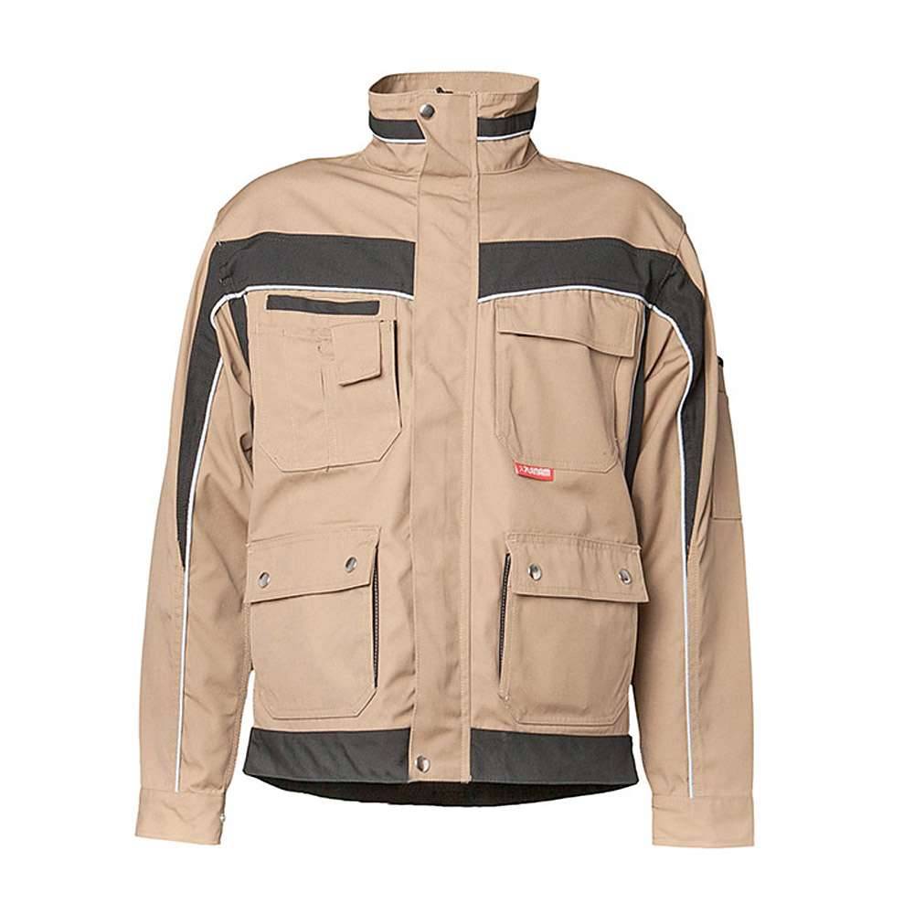 Bundjacke - Gr. 24 - sand/schwarz - 65 % Polyester - 35 % Baumwolle - ca. 280 g/m² - "Plaline" - Reflexgewebe 8910 silber - strapazierfähig