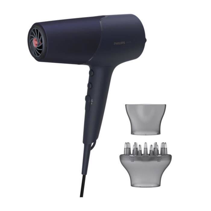 PHILIPS BHD510 / 00 Haartrockner Serie 5000 - 2300W - ThermoShield - Gleichstrommotor - 6 Geschwindigkeiten / T ° - Ionenfunktion - Kaltluft - Blau