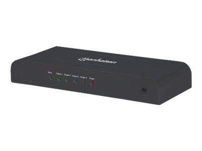 Schwarzer rechteckiger Netzwerk-Switch/Router mit vorderen Statusleuchten und einem Markenlogo auf der Oberseite, dargestellt vor einem einfachen weißen Hintergrund.