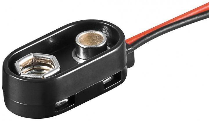 Batterieclip für 9V Blöcke, I-Form, Plastikgehäuse mit Kragen