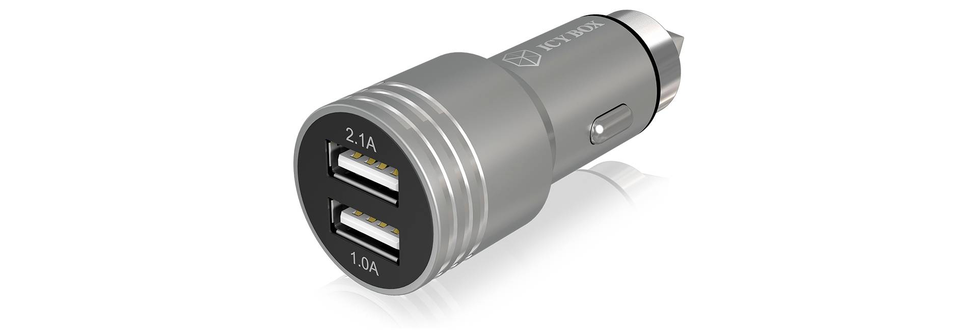 KFZ-USB Ladegerät IcyBox 5V 2-Port 15,5W silber