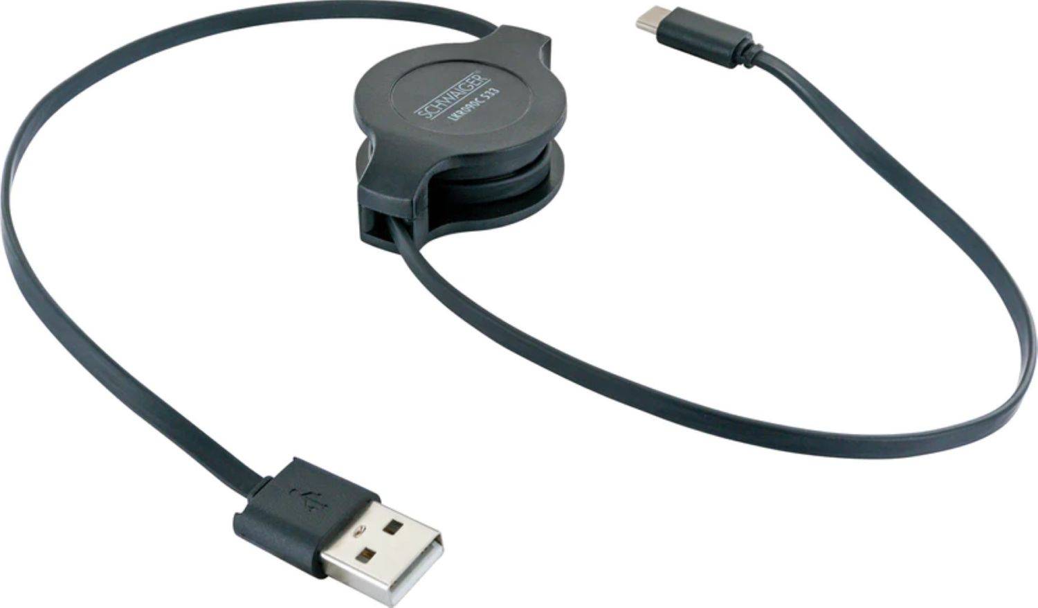 Schwaiger Ausziehbarer Ladekabel 0,8 m USB Typ C Verlängerungskabel Schwarz