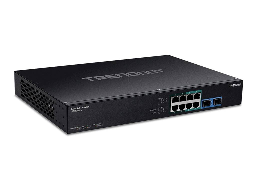 Schwarzer TRENDnet Netzwerk-Switch mit mehreren Ethernet-Anschlüssen auf der Frontplatte