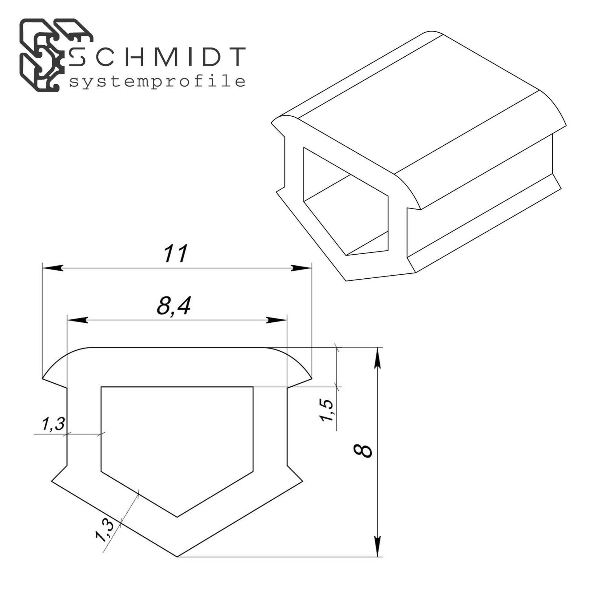 SCHMIDT systemprofile 10m Gummiband Schwarz Nut 8 T-Nut Gummi-Leiste Abdeckprofil Schutzprofil Aluprofil-Zubehör