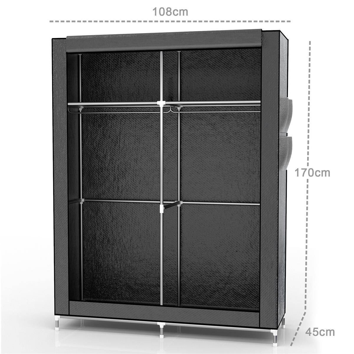 Intirilife Faltschrank 108x170x45 cm in ASCH GRAU - mit Reißverschluss Stoffschrank Kleiderschrank mit Kleiderstange, Fächern und Seitentasche - Cam