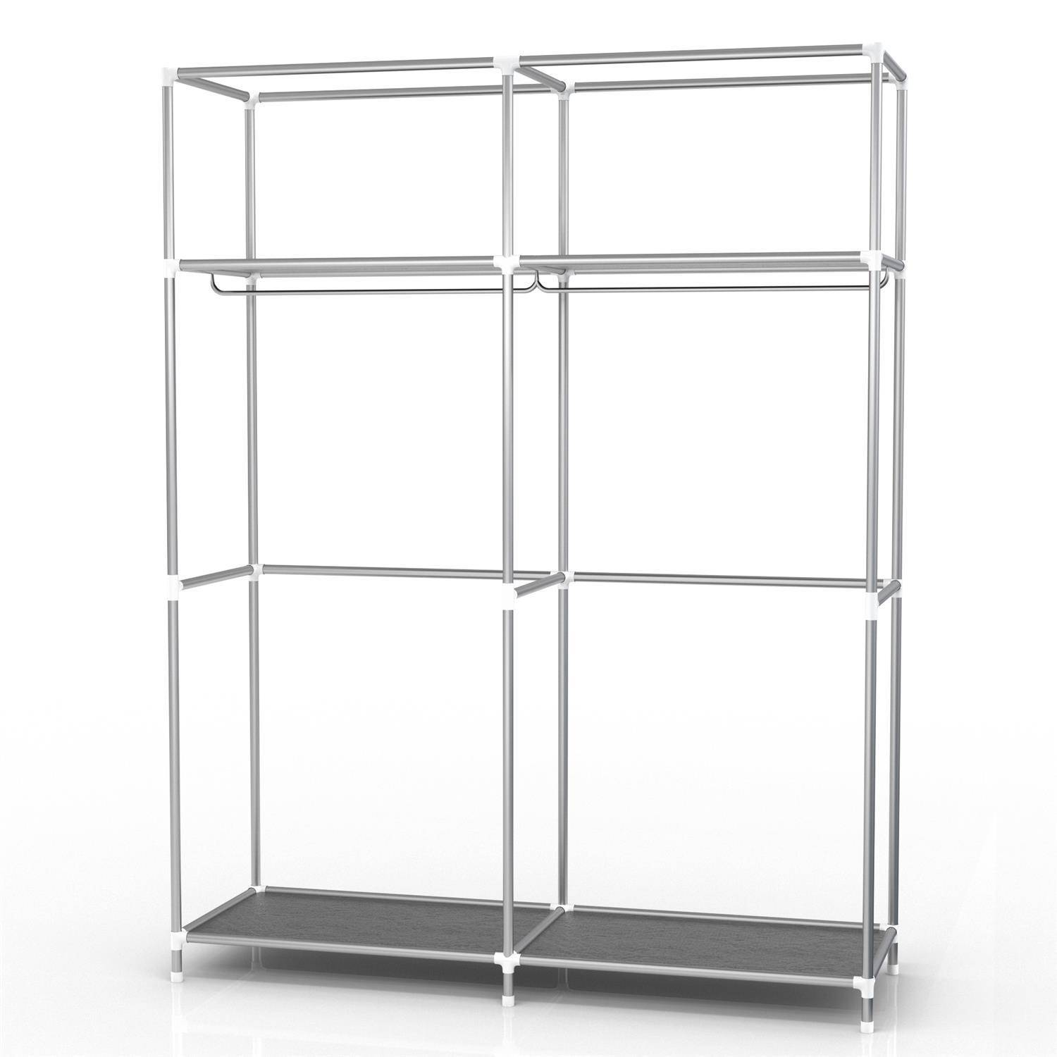 Intirilife Faltschrank 108x170x45 cm in ASCH GRAU - mit Reißverschluss Stoffschrank Kleiderschrank mit Kleiderstange, Fächern und Seitentasche - Cam