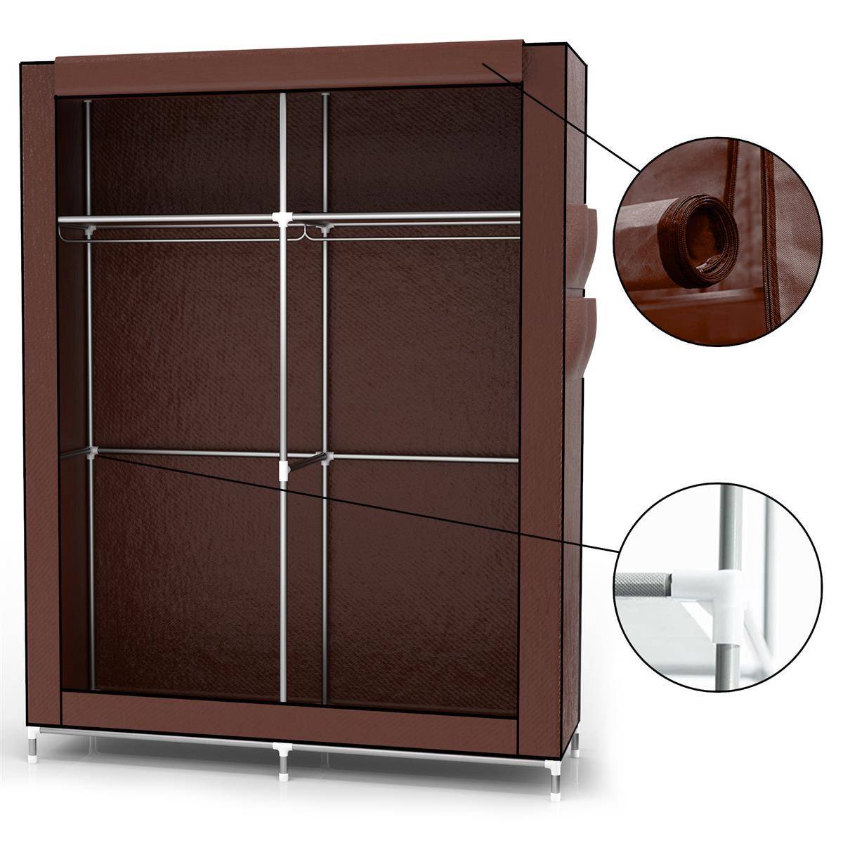Intirilife Faltschrank 108x170x45 cm in KOKOS BRAUN - mit Reißverschluss Stoffschrank Kleiderschrank mit Kleiderstange, Fächern und Seitentasche -