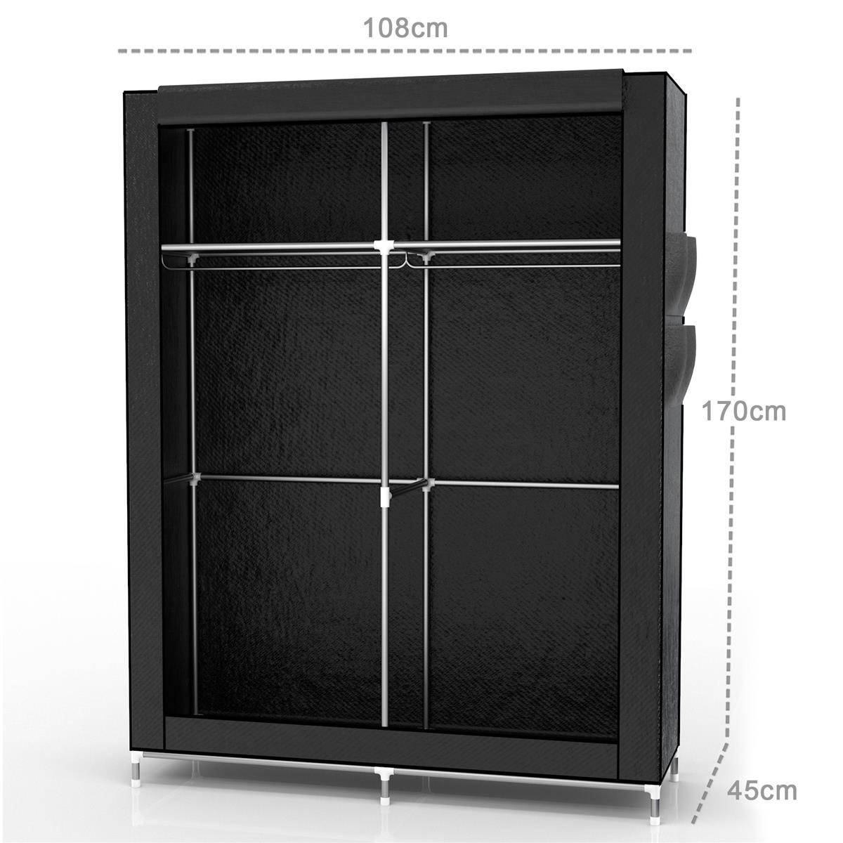 Intirilife Faltschrank 108x170x45 cm in RABEN SCHWARZ - mit Reißverschluss Stoffschrank Kleiderschrank mit Kleiderstange, Fächern und Seitentasche