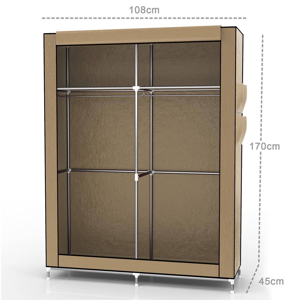 Intirilife Faltschrank 108x170x45 cm in CRÈME BEIGE - mit Reißverschluss Stoffschrank Kleiderschrank mit Kleiderstange, Fächern und Seitentasche