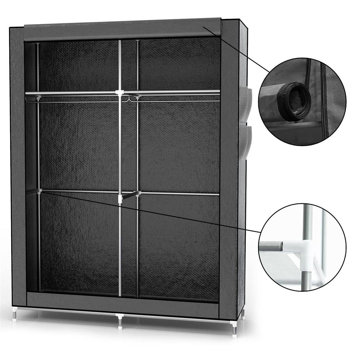 Intirilife Faltschrank 108x45x170 cm in MAUS GRAU - Schrank mit Reißverschluss aus Stoff Kleiderschrank mit Kleiderstange, Seitentasche und Fächern