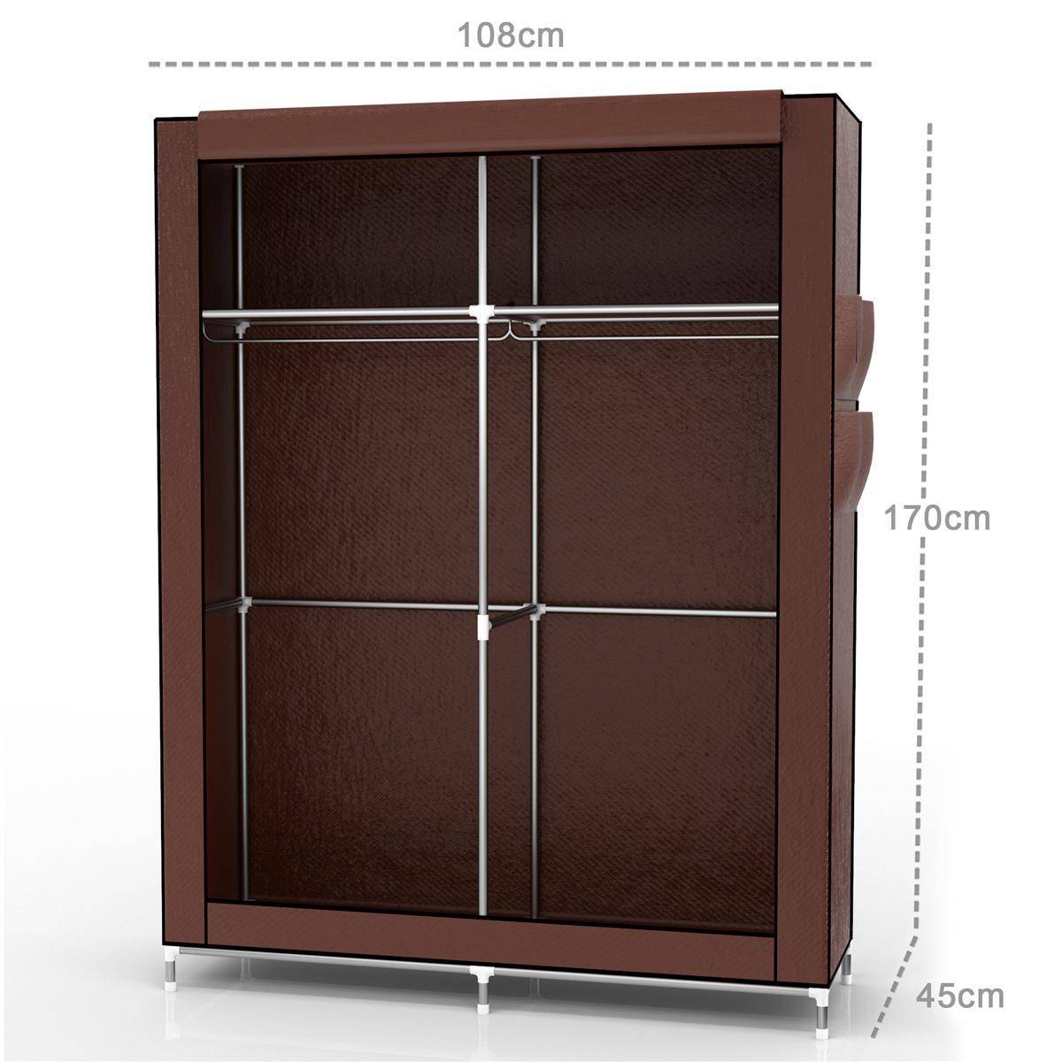 Intirilife Faltschrank 108x45x170 cm in BIBER BRAUN - Schrank mit Reißverschluss aus Stoff Kleiderschrank mit Kleiderstange, Seitentasche und Fächer