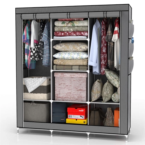 Intirilife Faltschrank 130x175x45 cm in ASCH GRAU - mit Reißverschluss Stoffschrank Kleiderschrank mit Kleiderstange, Fächern und Seitentasche - Cam Intirilife Faltschrank 130x175x45 cm in ASCH GRAU - mit Reißverschluss Stoffschrank Kleiderschrank mit Kleiderstange, Fächern und Seitentasche - Cam