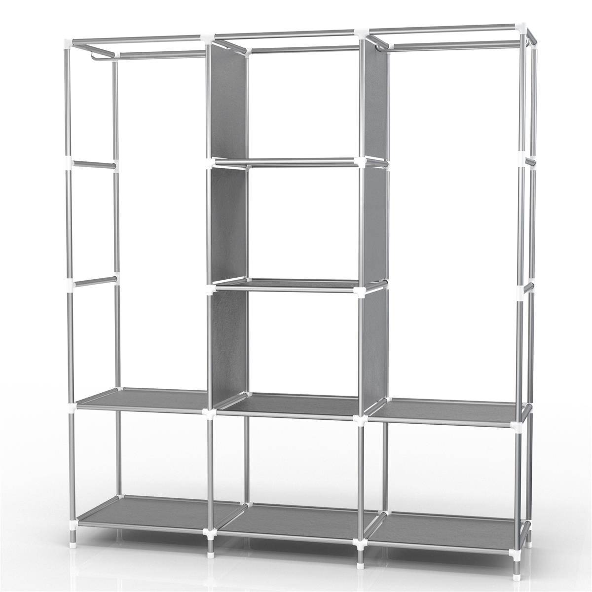 Intirilife Faltschrank 130x175x45 cm in ASCH GRAU - mit Reißverschluss Stoffschrank Kleiderschrank mit Kleiderstange, Fächern und Seitentasche - Cam