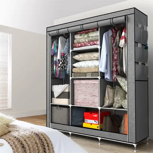 Intirilife Faltschrank 130x175x45 cm in ASCH GRAU - mit Reißverschluss Stoffschrank Kleiderschrank mit Kleiderstange, Fächern und Seitentasche - Cam Intirilife Faltschrank 130x175x45 cm in ASCH GRAU - mit Reißverschluss Stoffschrank Kleiderschrank mit Kleiderstange, Fächern und Seitentasche - Cam