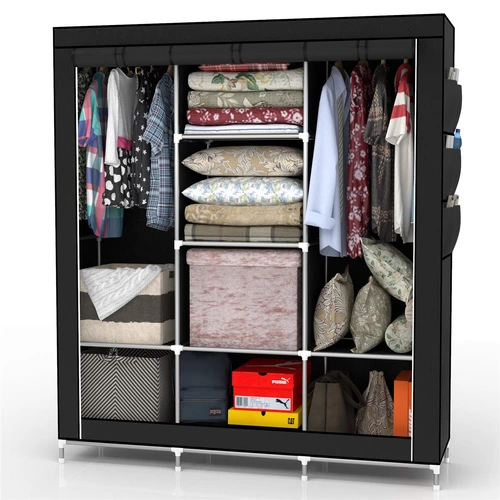 Intirilife Faltschrank 130x175x45 cm in RABEN SCHWARZ - mit Reißverschluss Stoffschrank Kleiderschrank mit Kleiderstange, Fächern und Seitentasche Intirilife Faltschrank 130x175x45 cm in RABEN SCHWARZ - mit Reißverschluss Stoffschrank Kleiderschrank mit Kleiderstange, Fächern und Seitentasche