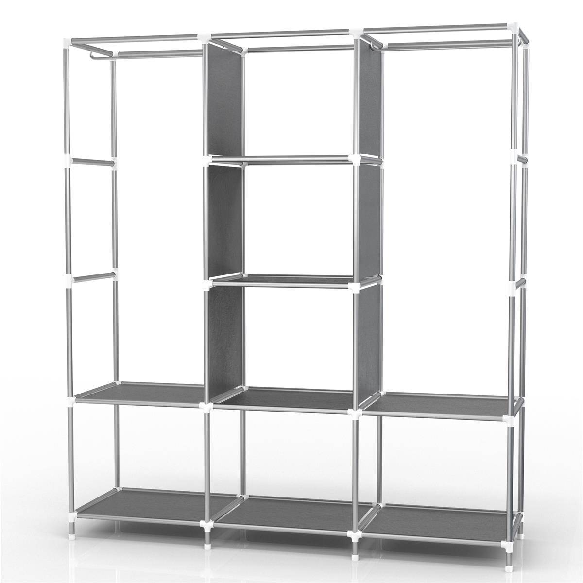 Intirilife Faltschrank 130x175x45 cm in RABEN SCHWARZ - mit Reißverschluss Stoffschrank Kleiderschrank mit Kleiderstange, Fächern und Seitentasche
