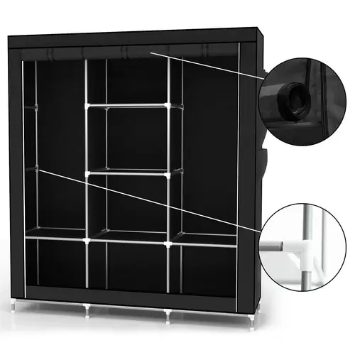 Intirilife Faltschrank 130x175x45 cm in RABEN SCHWARZ - mit Reißverschluss Stoffschrank Kleiderschrank mit Kleiderstange, Fächern und Seitentasche Intirilife Faltschrank 130x175x45 cm in RABEN SCHWARZ - mit Reißverschluss Stoffschrank Kleiderschrank mit Kleiderstange, Fächern und Seitentasche