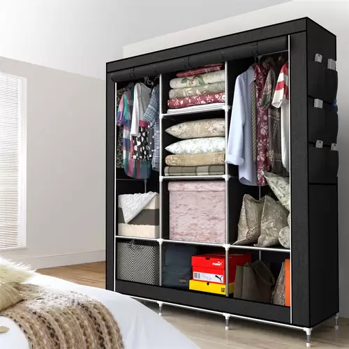 Intirilife Faltschrank 130x175x45 cm in RABEN SCHWARZ - mit Reißverschluss Stoffschrank Kleiderschrank mit Kleiderstange, Fächern und Seitentasche Intirilife Faltschrank 130x175x45 cm in RABEN SCHWARZ - mit Reißverschluss Stoffschrank Kleiderschrank mit Kleiderstange, Fächern und Seitentasche