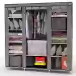Intirilife Faltschrank 150x175x45 cm in ASCH GRAU - mit Reißverschluss Stoffschrank Kleiderschrank mit Kleiderstange, Fächern und Seitentasche - Cam Intirilife Faltschrank 150x175x45 cm in ASCH GRAU - mit Reißverschluss Stoffschrank Kleiderschrank mit Kleiderstange, Fächern und Seitentasche - Cam